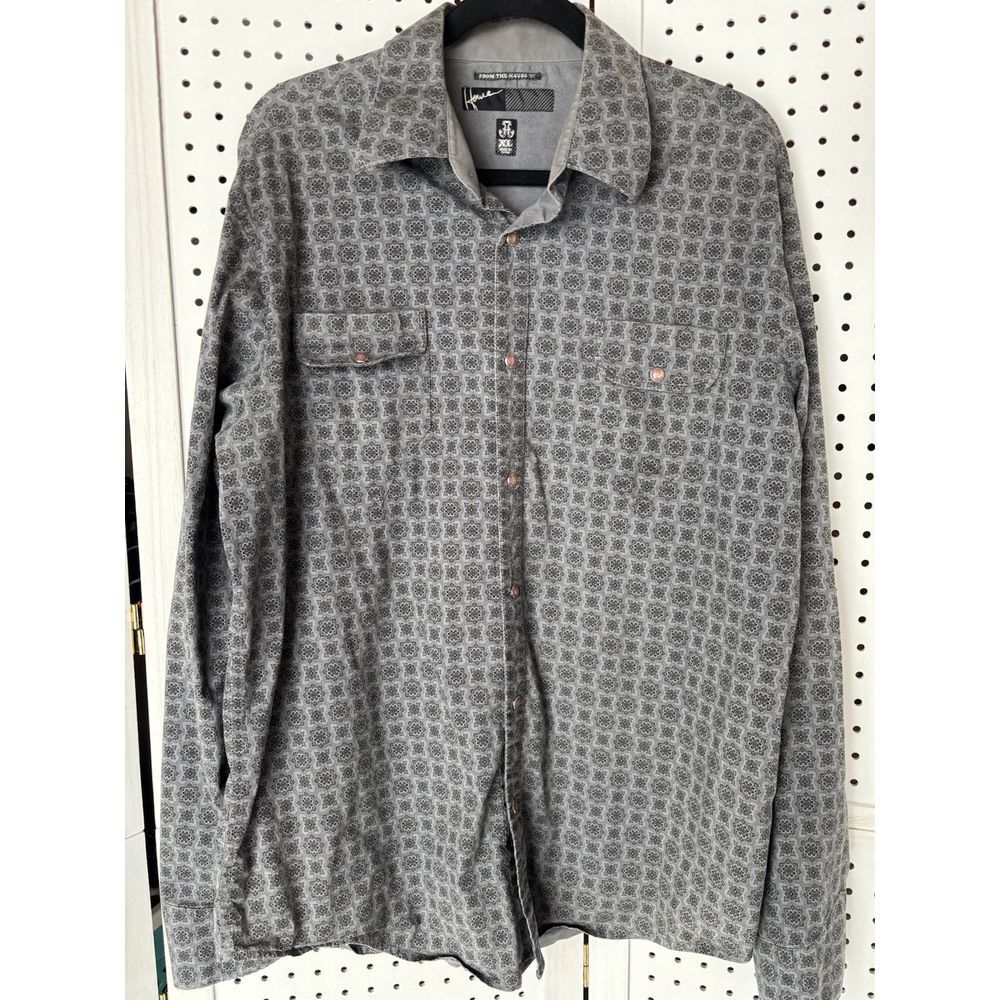 Hause of Howe Men's XL Gray Black Western‎ Snap Front Long Sleeve Shirt